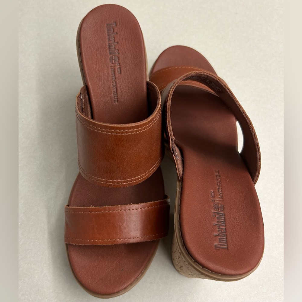 Timberland Leather Cork Platform Sandals Chunky Heel.size 7 - Picture 2 of 4